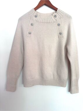 J. Crew Cream Crewneck Sweater with Diamond Rhinestone Buttons Size Medium